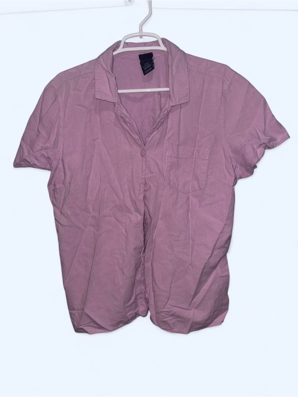 Basic Editions Women's Short-Sleeve Button-Down Shirt - Mauve Pink
